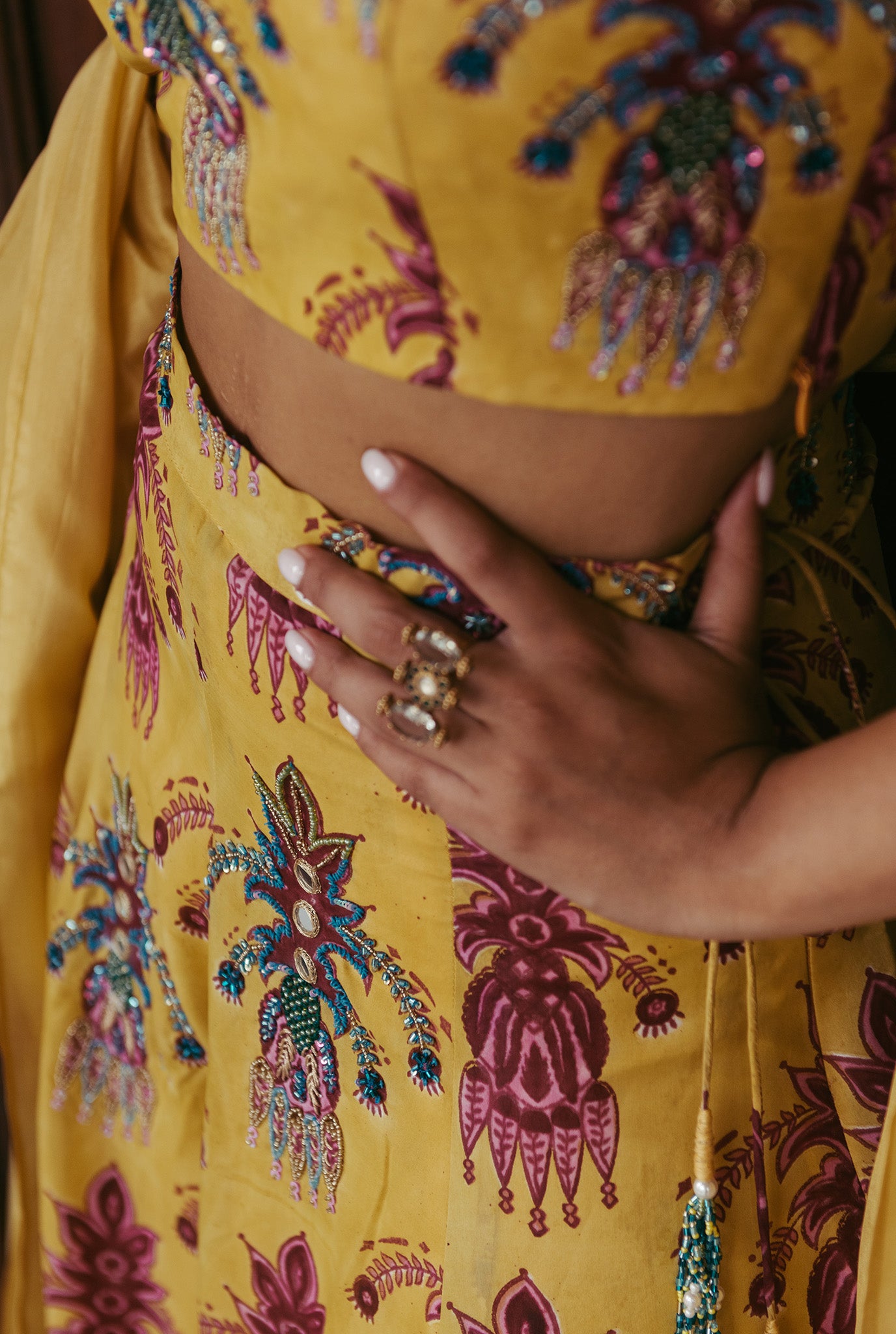 The-Jodi-Life-yellow-silk-blouse-lehenga-embroidery-sequins-festive-handcrafted-sustainable-colourful-embellished-details