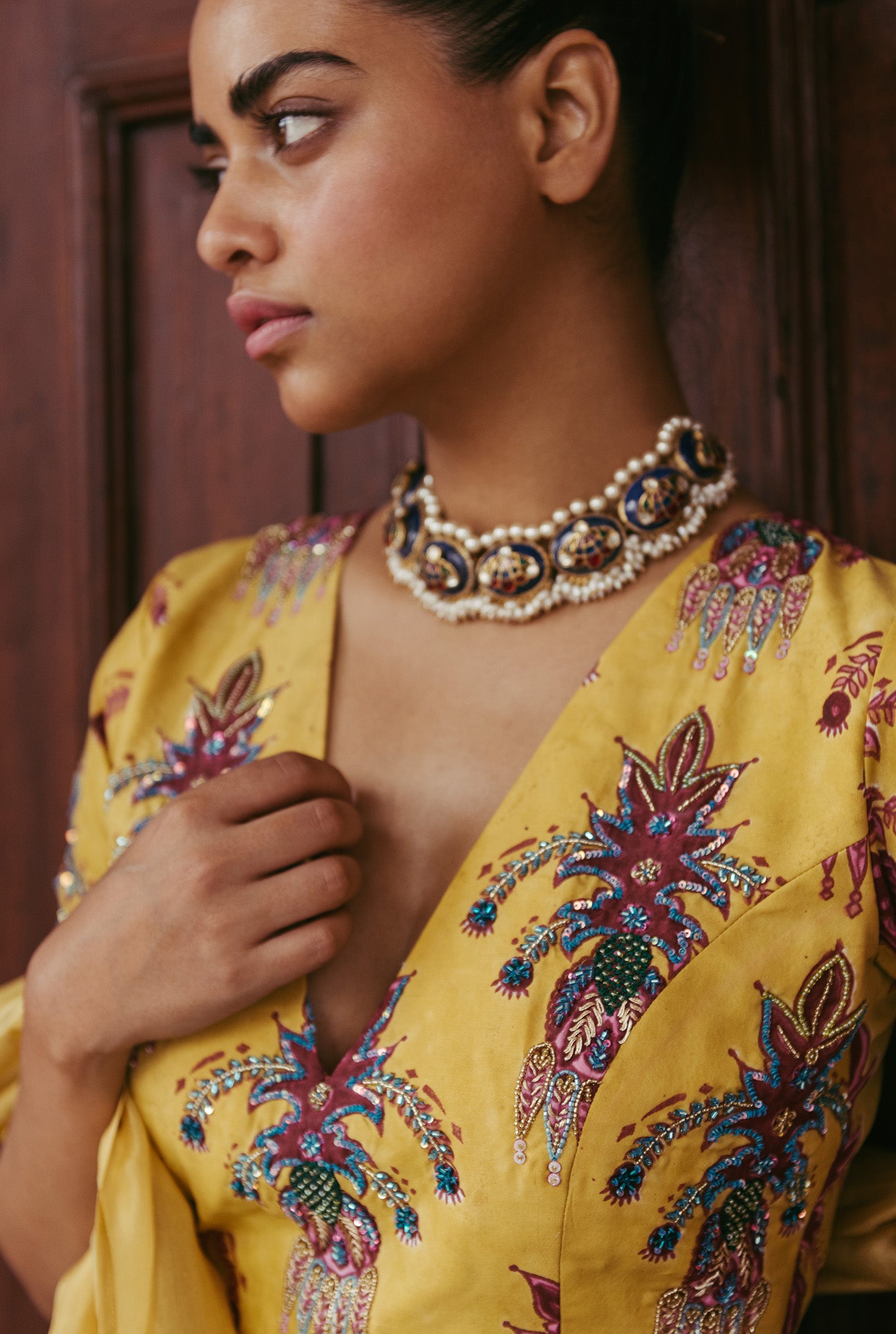 The-Jodi-Life-yellow-silk-blouse-embroidery-embellished-sequins-festive-handcrafted-sustainable-colourful