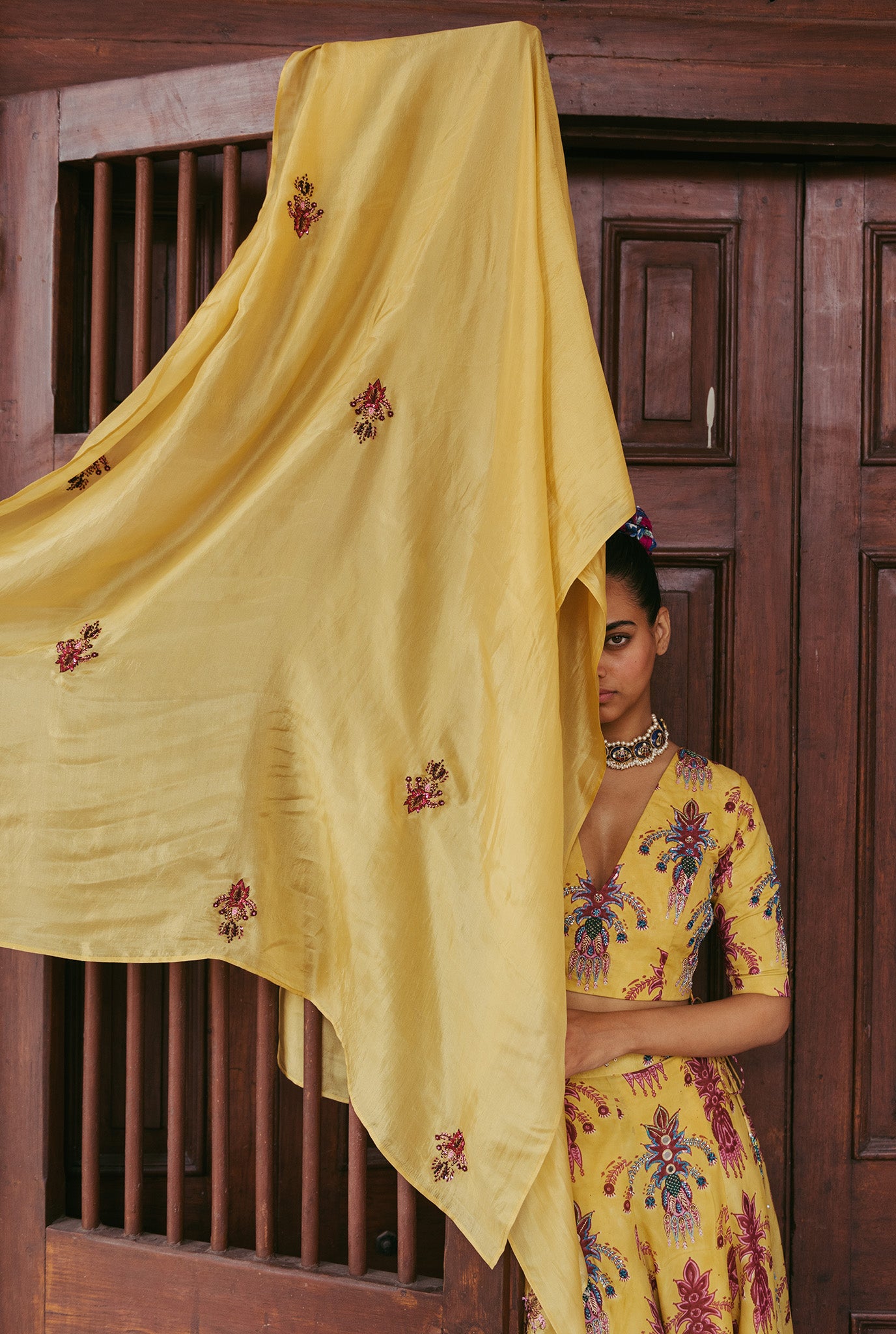 The-Jodi-Life-yellow-silk-dupatta-embroidery-embellished-sequins-festive-handcrafted