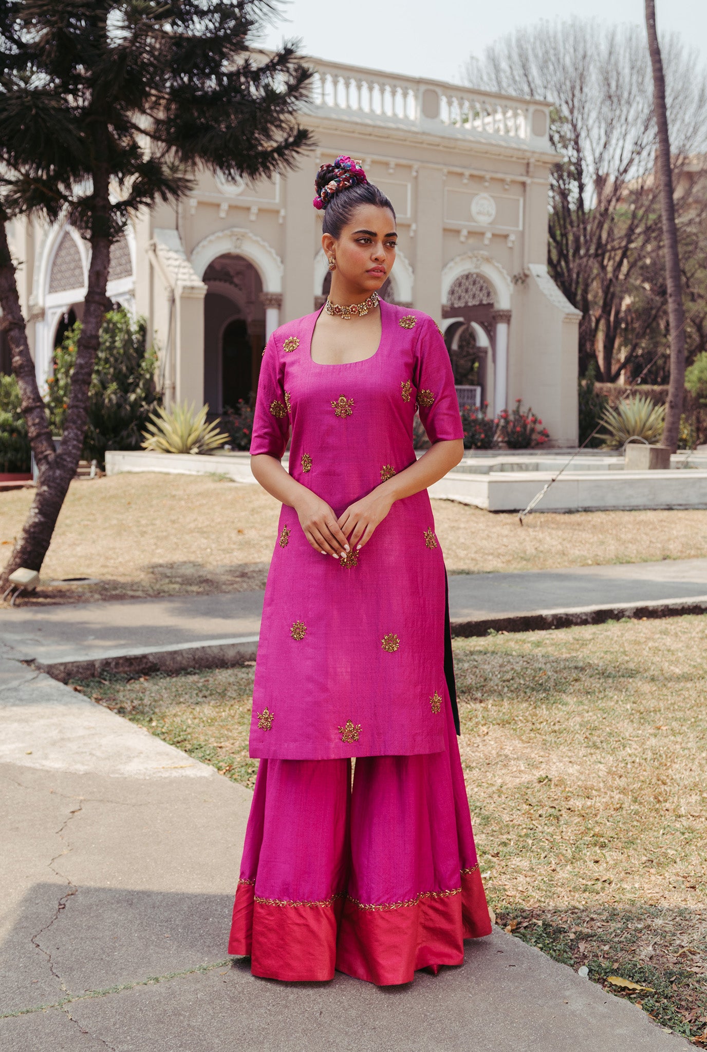 The-Jodi-Life-silk-kurta-set-wedding-festive-handcrafted-sustainable-magenta-red-embellished