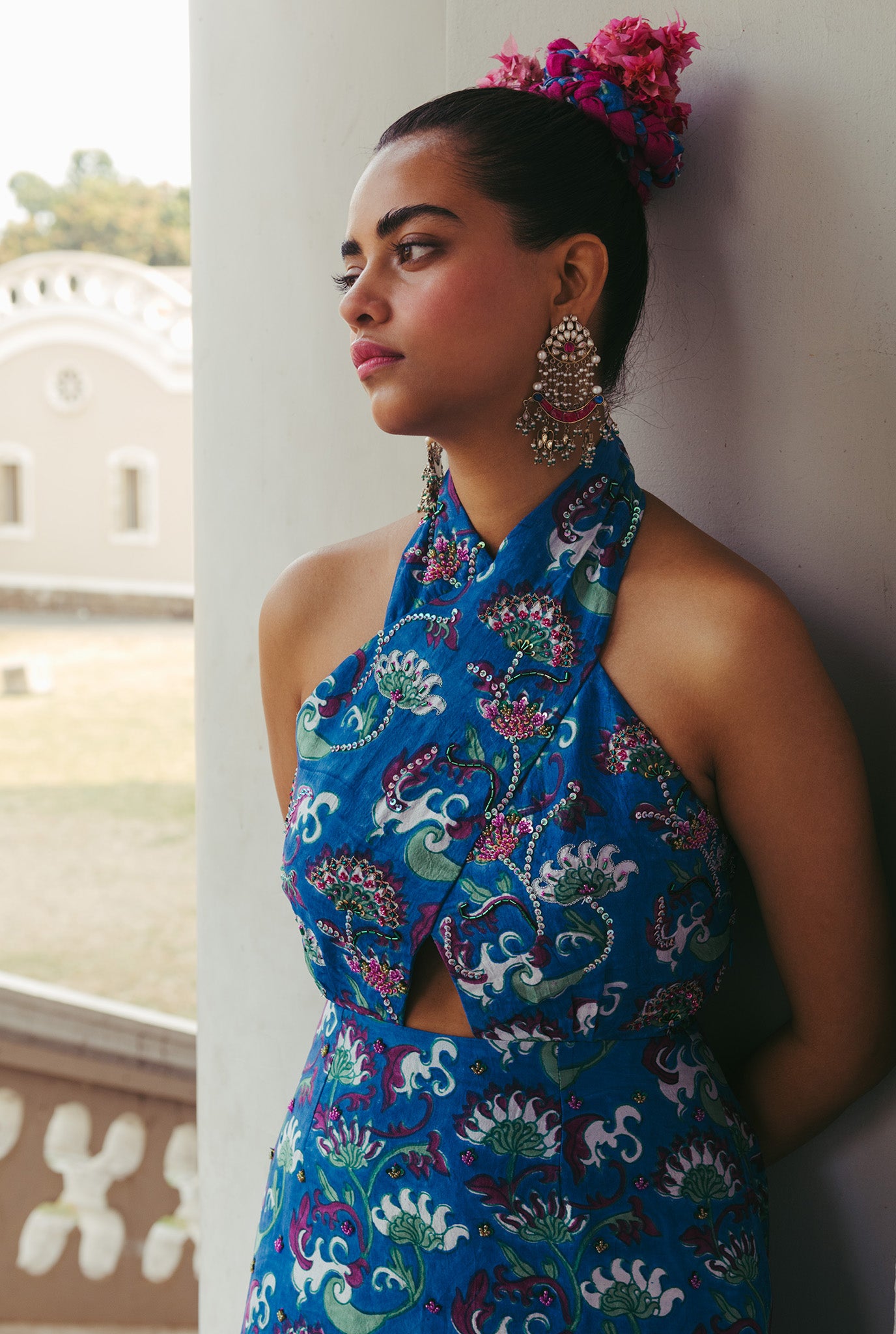 The-Jodi-Life-silk-dress-neckline-hand-blockprinted-embroidery-embellished-sequins-festive-handcrafted-sustainable-colourful