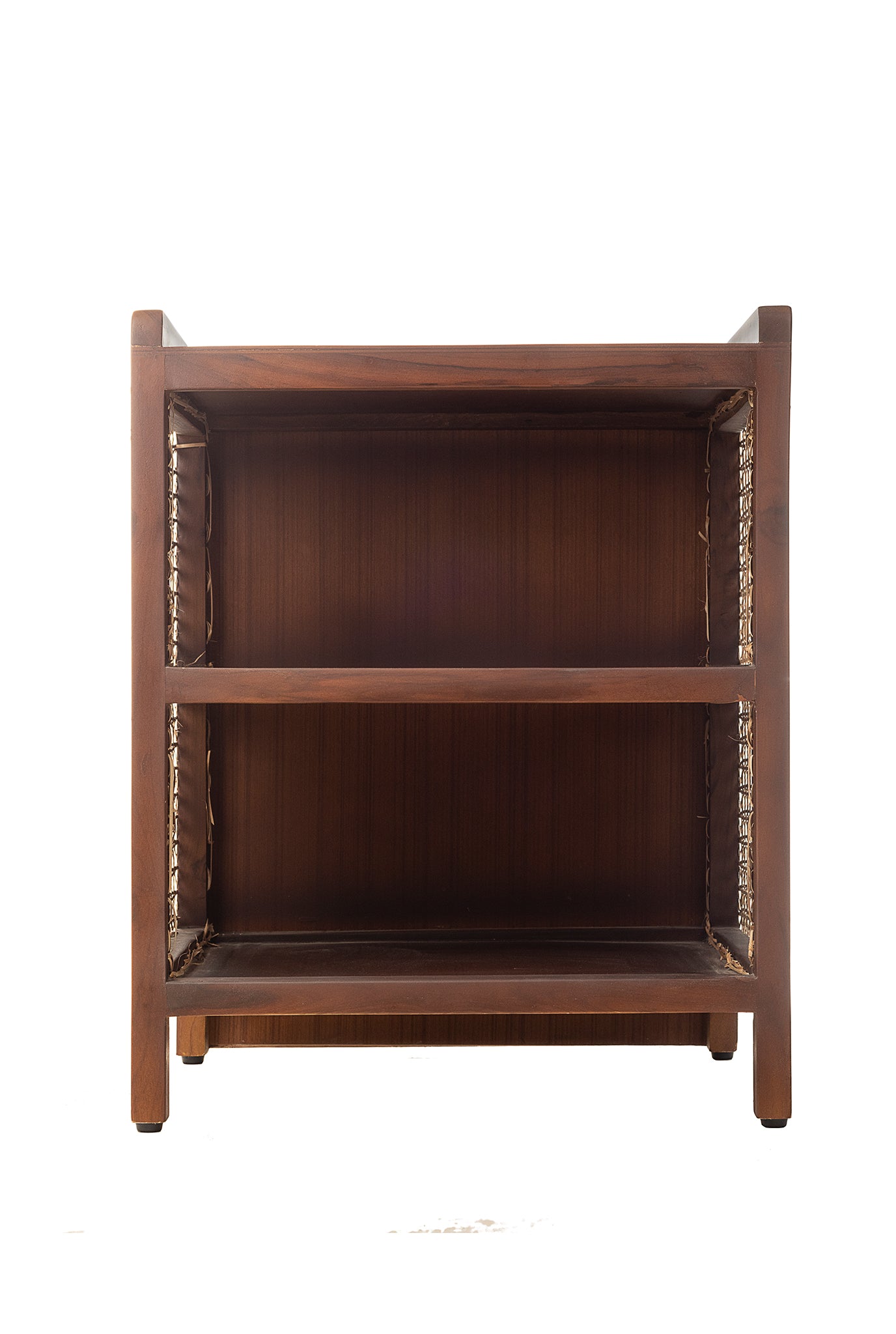 handcrafted-cane mesh-side table- storage-teak frame-