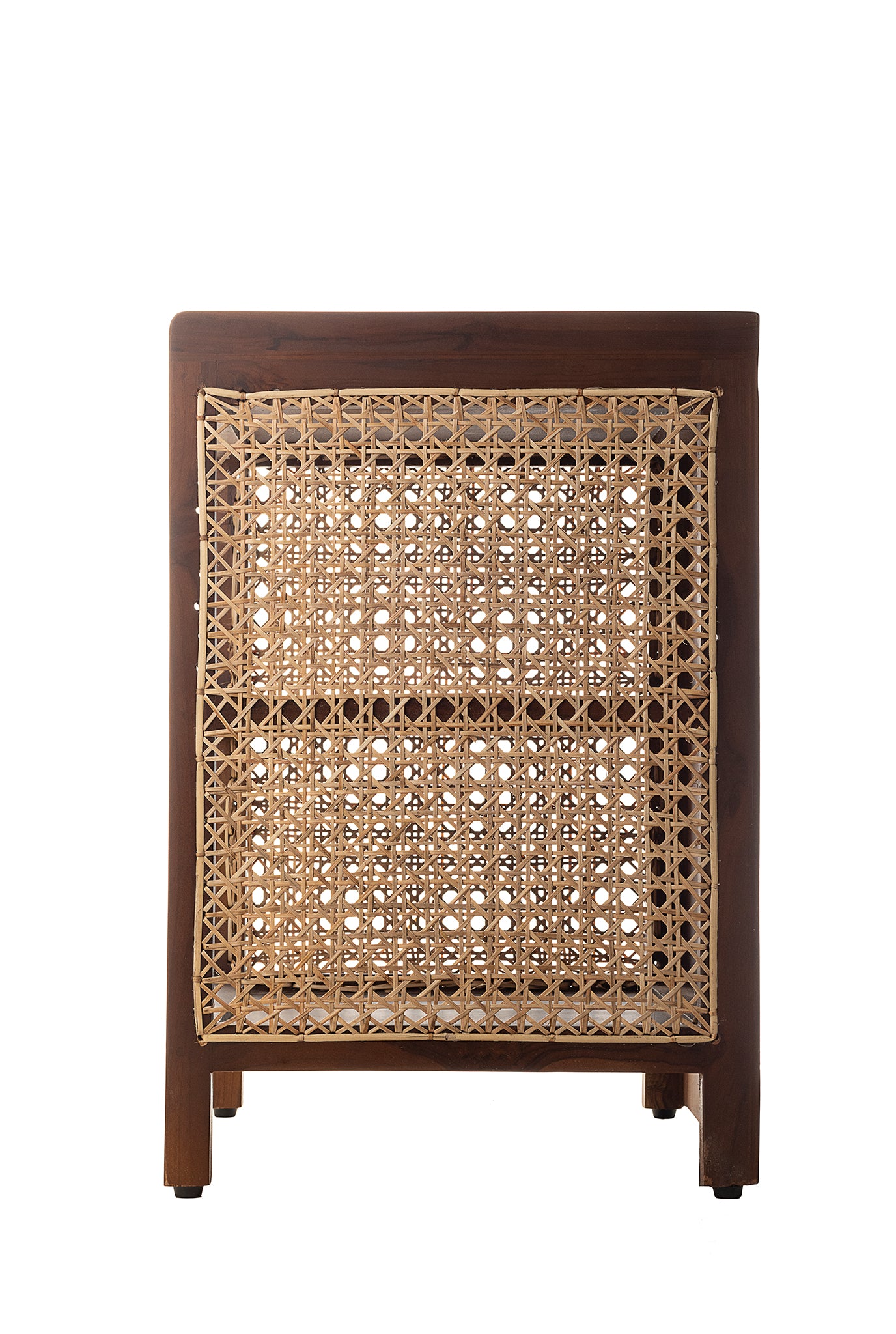 handcrafted-cane mesh-side table- storage-teak frame-