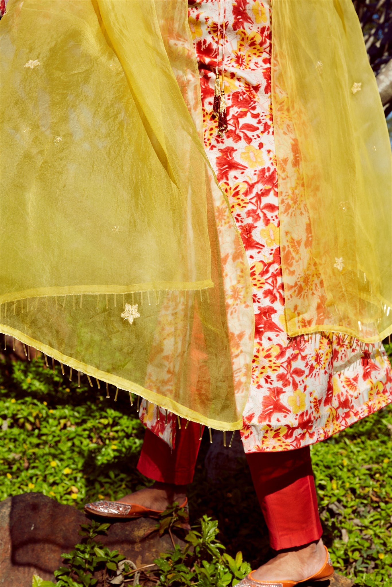 Organza turmeric dupatta