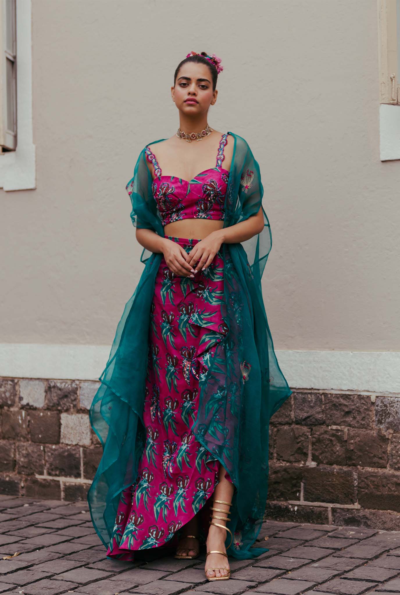 The-Jodi-Life-silk-magenta-sustainable-handcrafted-embroidery-blouse-skirt-cape