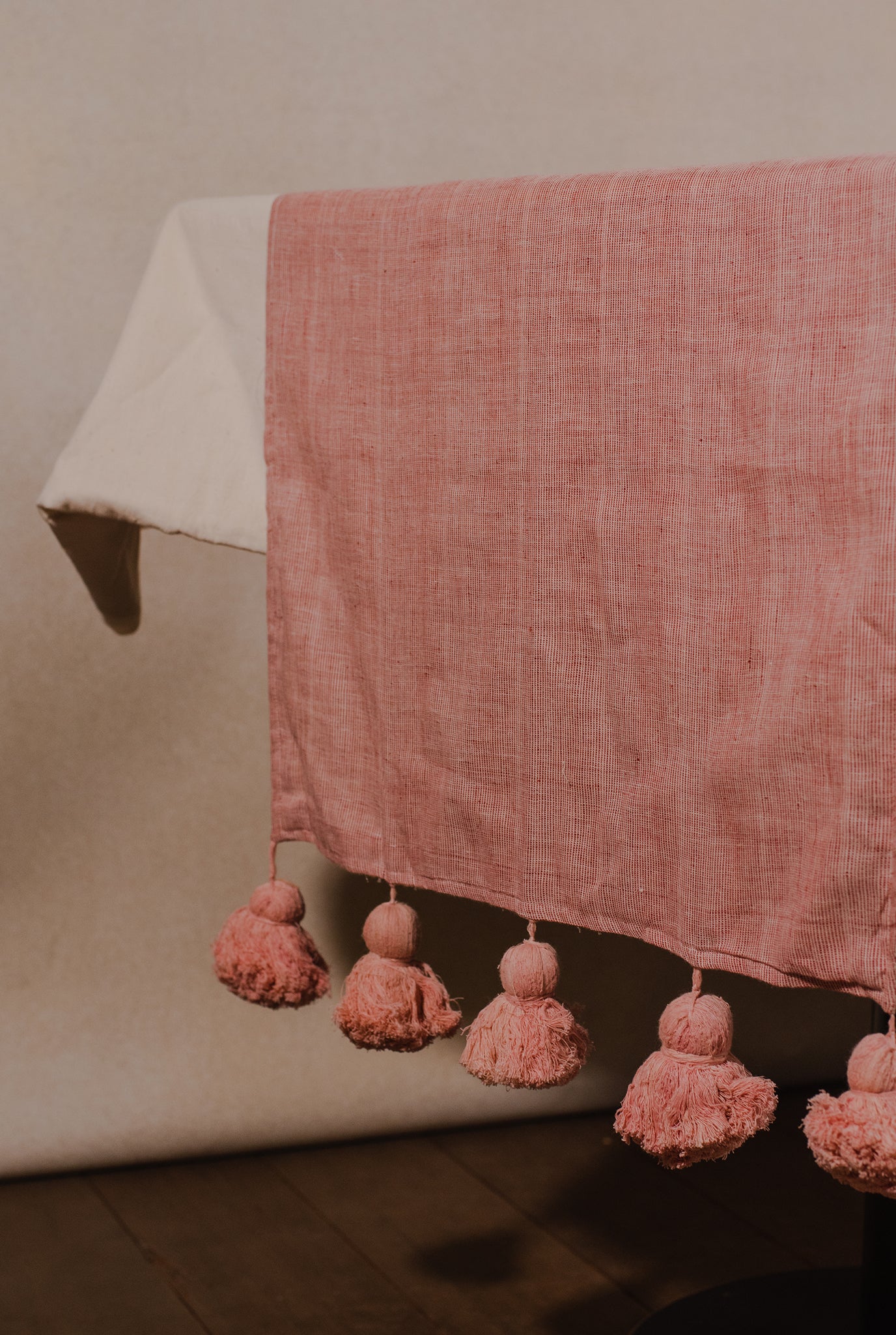 REVERSIBLE KHADI COTTON TABLE RUNNER (WITH POMPOM)