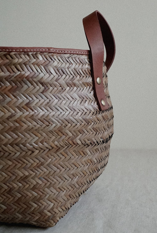 handwoven--storage-jodi-basket-vegetable tanned-ahimha leather-naturally stained
