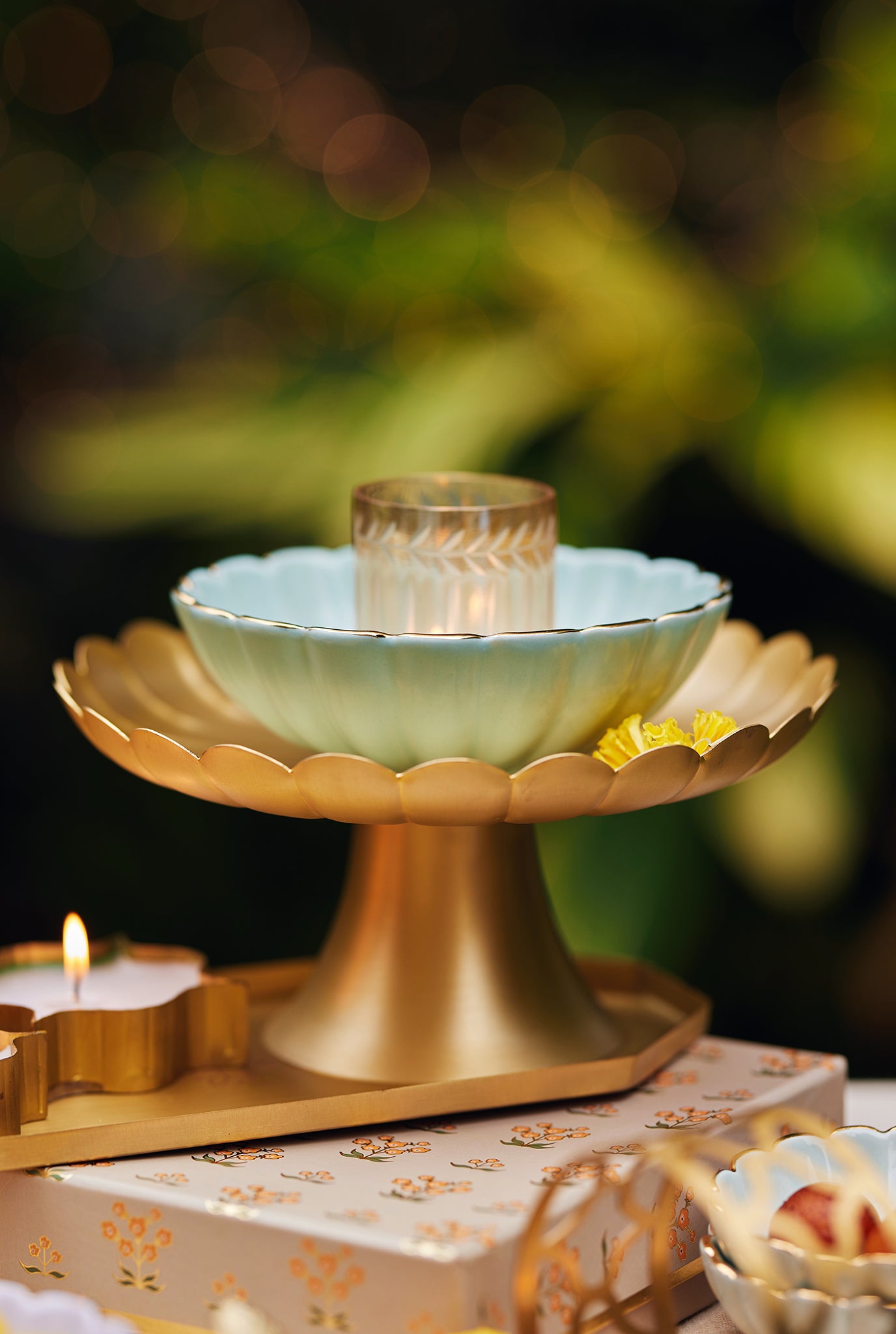 brass sand-cake stand-handcrafted- table setting-decor