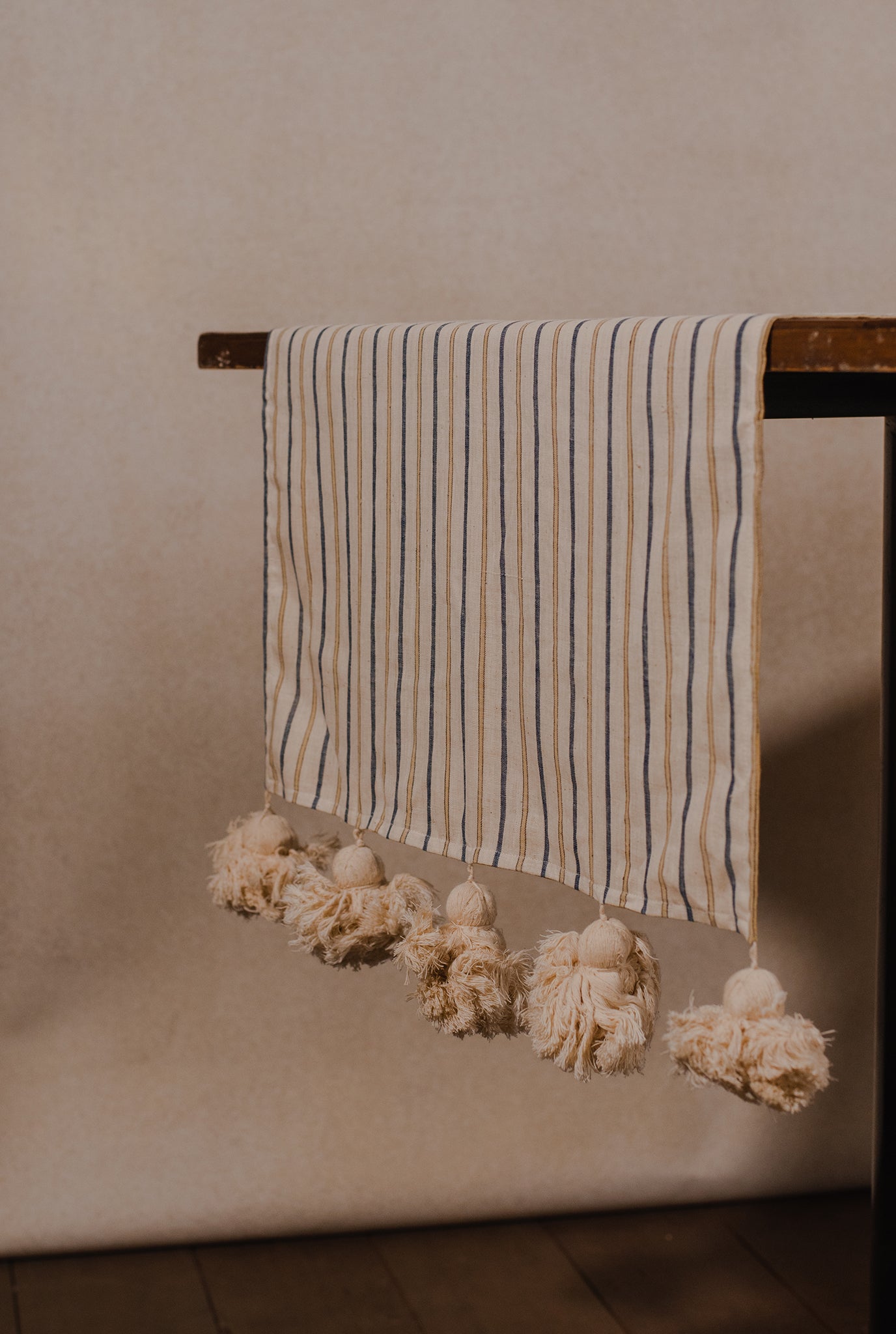 REVERSIBLE KHADI COTTON TABLE RUNNER (WITH POMPOM)