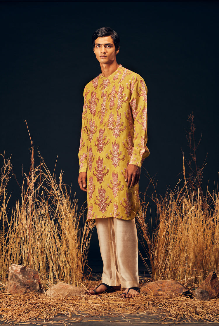jodi-sustainable- silk- menswear-yellow-block-printed-handcrafted