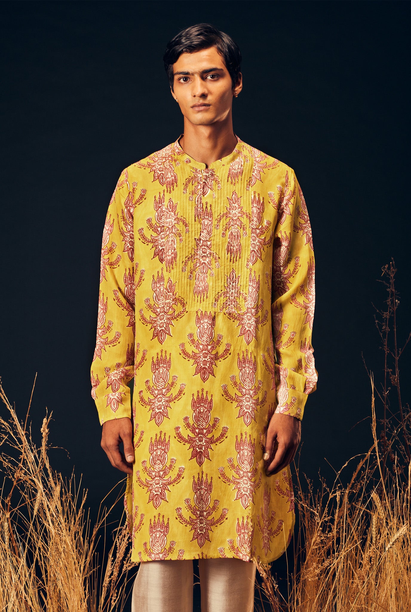 jodi-sustainable- silk- menswear-yellow-kurta-set-handcrafted