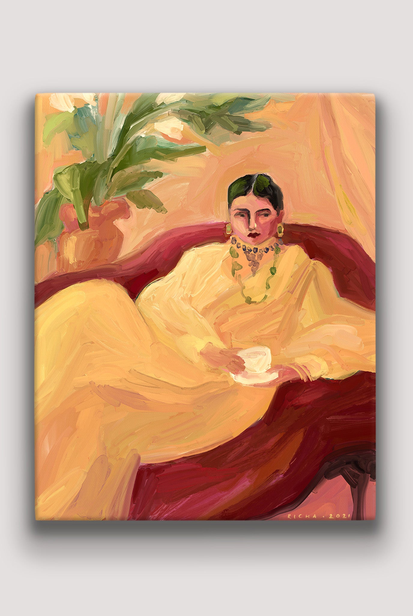 Tea On The Red Sofa Art Print